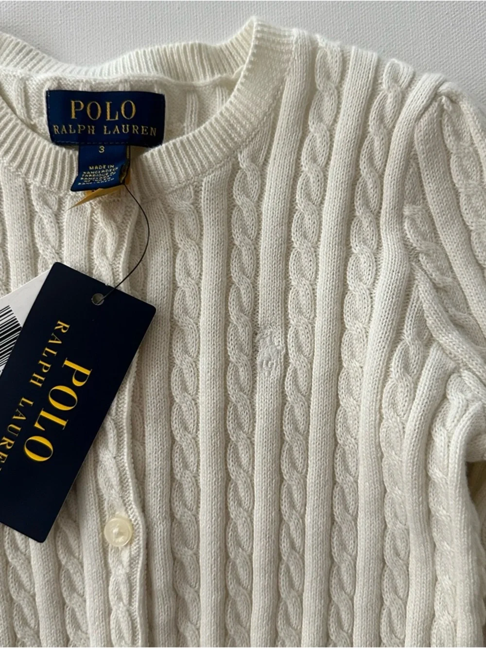 Polo Ralph Lauren 3T Toddler Girl Ivory Cable Knit Button-Front Cardigan NWT